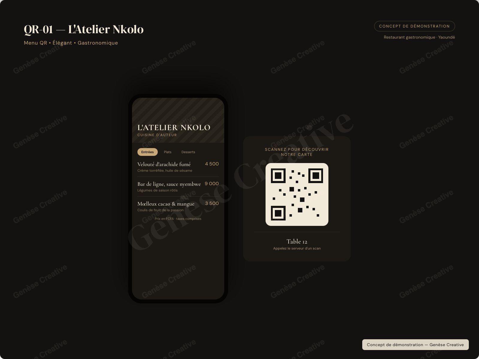 Concept QR-01 — Restaurant moderne