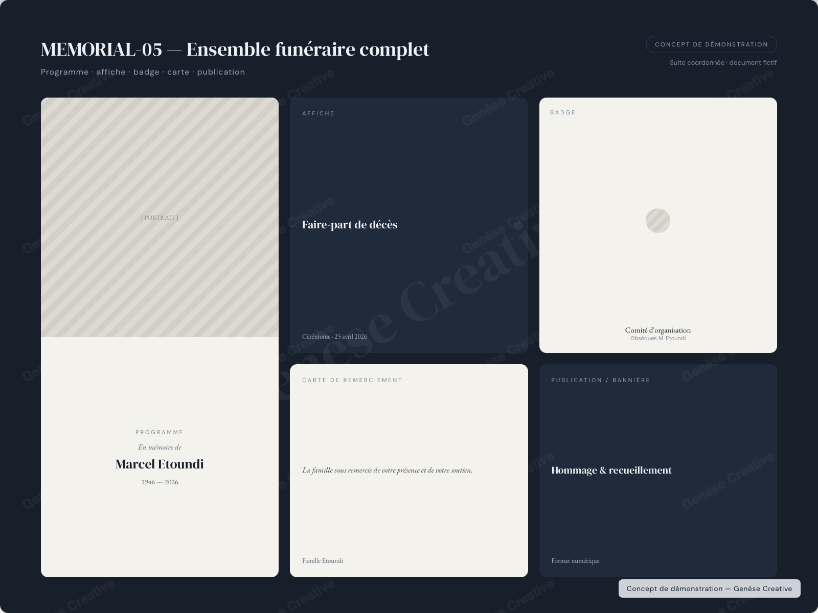 Concept FUN-05 — Ensemble complet de communication funéraire